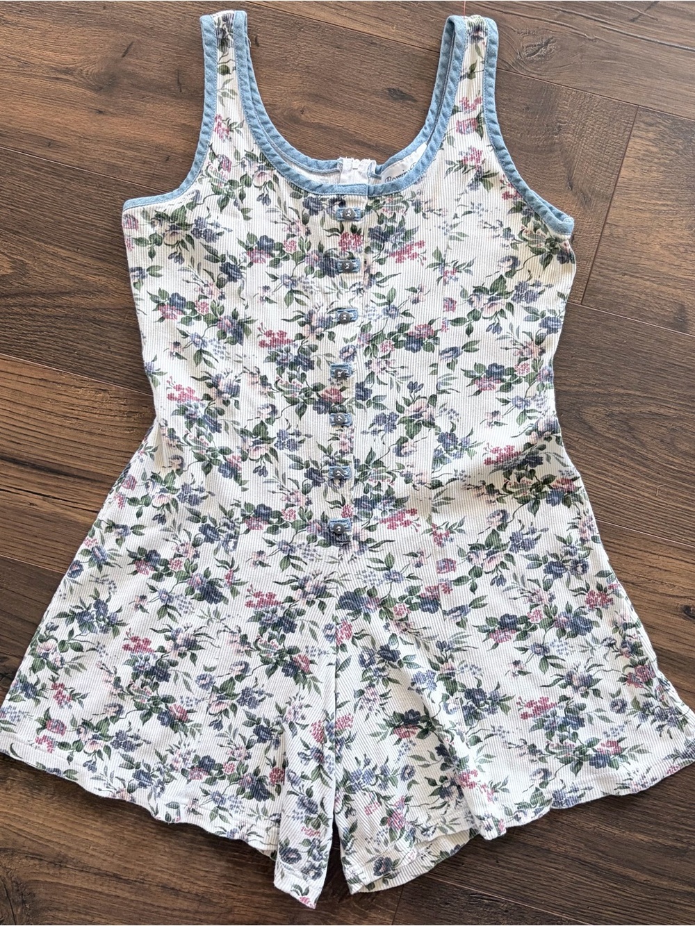 90s cotton ribbed romper jumper floral large Bonnie Evans